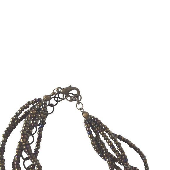 Vintage Multistrand Brown Seed Beads Copper Choker Necklace - Picture 5 of 6